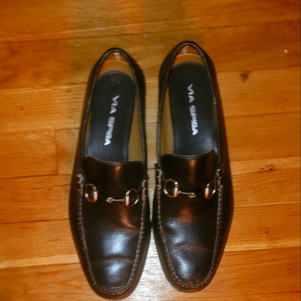 Black Leather 'Via Spiga' horsebit Men's Loafer size 8.5 SILVER HARDWARE